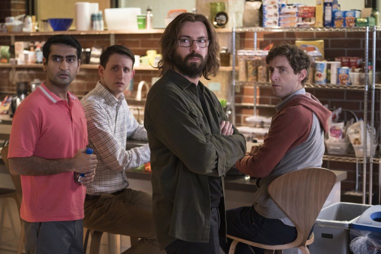 Kumail Nanjiani, Zach Woods, Martin Starr and Thomas Middleditch in "Silicon Valley."