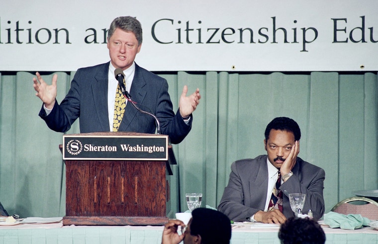 Image: Bill Clinton speaks at the "Rebuild America" conference held by Jesse Jackson's Rainbow Coalition in Washington in 1992. Clinton sought the support of black voters and urban leaders, promising a plan to rebuild American cities.