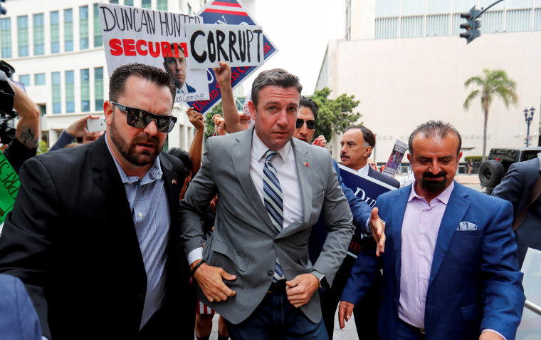 Image: Rep. Duncan Hunter, R-Calif., arrives for a hearing for his upcoming campaign finance trial at federal court in San Diego on July 8, 2019.