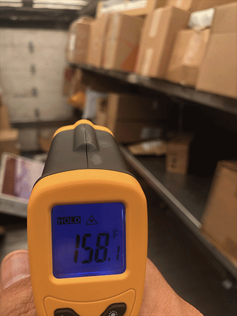 Temperature readings taken by drivers in the cargo area of UPS delivery trucks. UPS said it does not measure the temperature in the trucks, but disputed these readings, noting the temperature readers shown were designed to measure surface temperature where the device is pointed, not air temperature. The heat index inside delivery trucks can reach at least 126 degrees, according to OSHA records.
