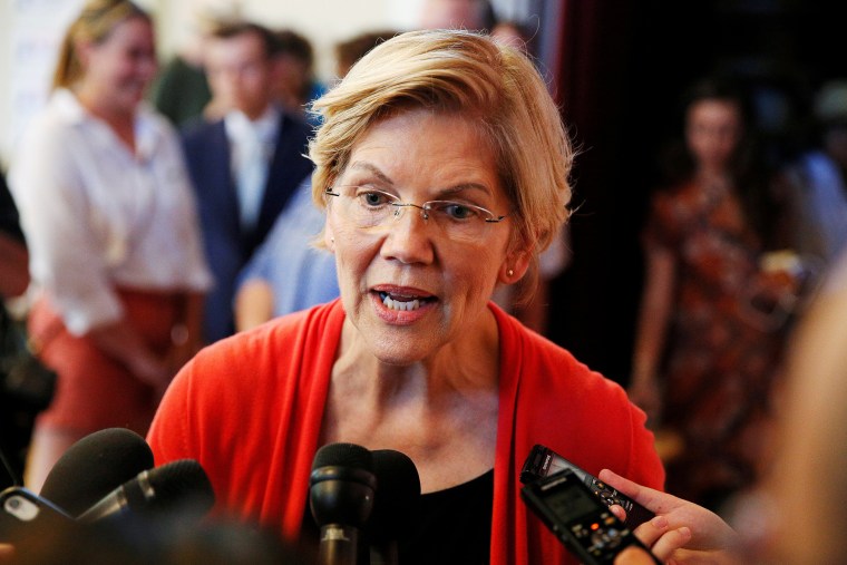 Image: Democratic 2020 U.S. presidential candidate Sen. Elizabeth Warren speaks to members of the media during a town hall at the Peterborough Town House in Peterborough, New Hampshire
