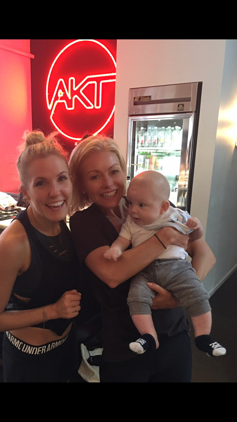 Anna Kaiser with client Kelly Ripa and Kaiser's son, Brooks.