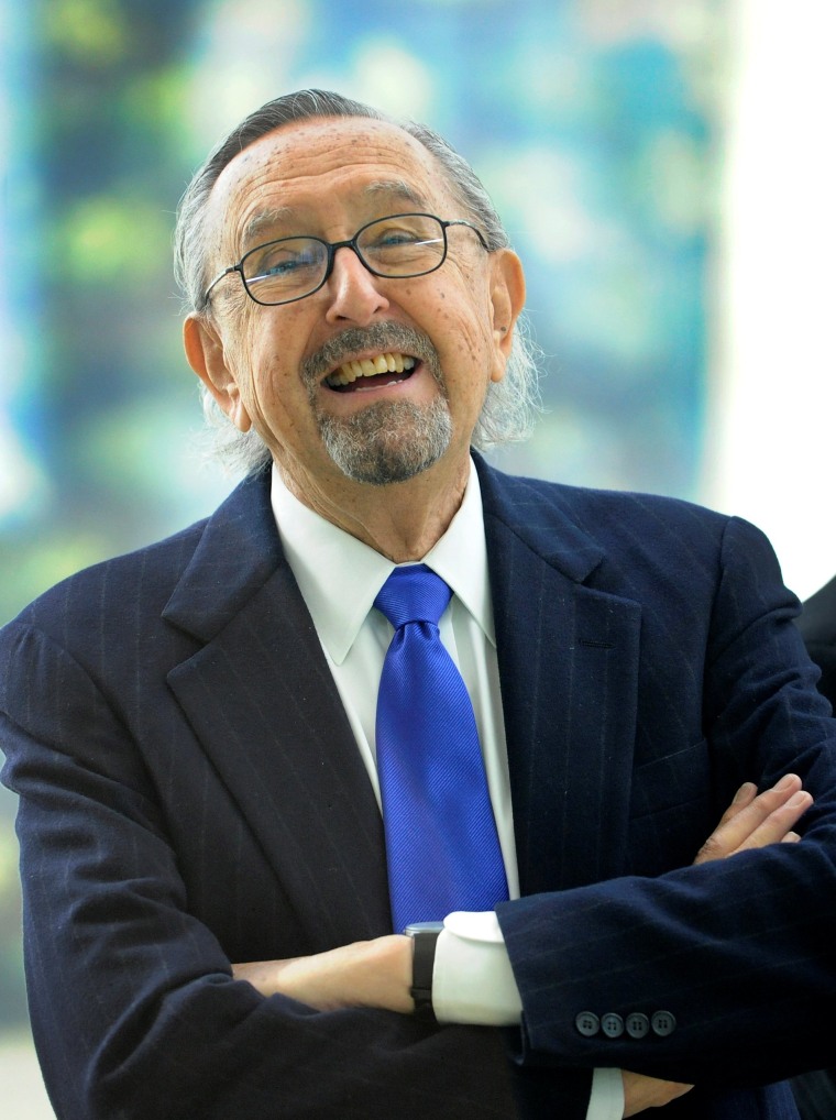 Image: FILE PHOTO: Argentinean architect Pelli laughs during the inauguration of the Torre Iberdrola in Bilbao