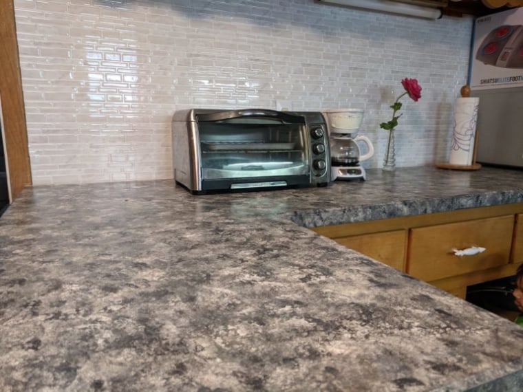 See An Old School Kitchen Counter Get A, How To Paint Kitchen Countertops Look Like Granite