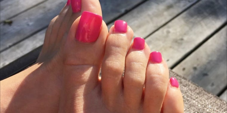 While many are turning to acrylic toenails to get the look, some (like Instagram user @tenlittlebeauties, seen here) are growing out their natural toenails.
