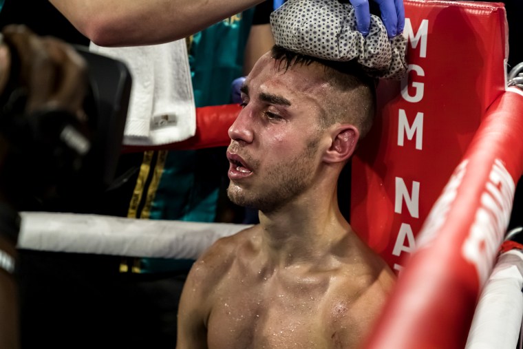 Image: Maxim Dadashev receives treatment after eleventh round of a World Title Elimination fight against Subriel Matias at The Theater at MGM National Harbor in Maryland on July 19, 2019.