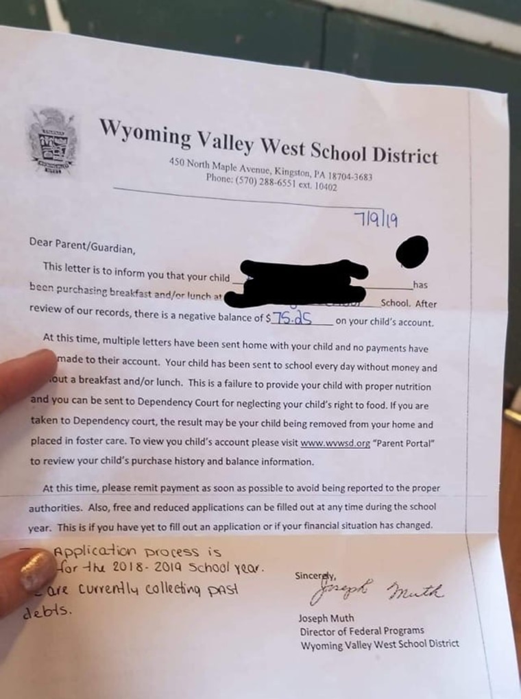Image: Letter sent to Wyoming Valley School District Parents