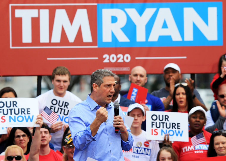 U.S. Representative Tim Ryan announces his campaign as a Democratic presidential candidate at a rally in Youngstown