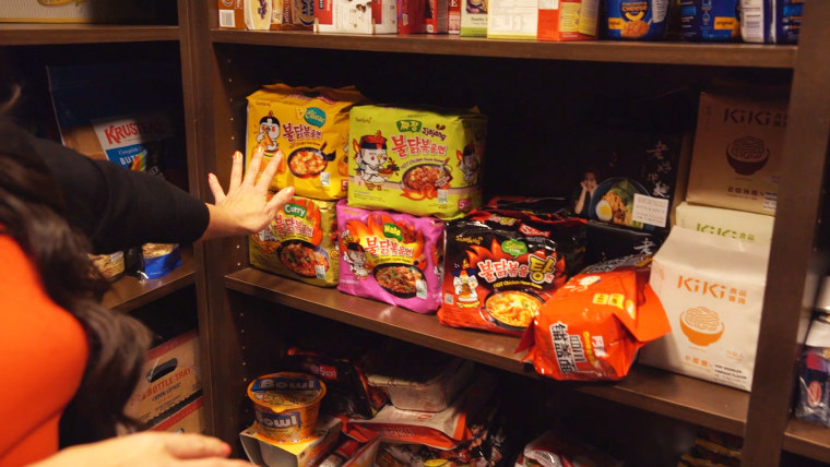 Lee stockpiles an extensive collection of ramen from all over the world.