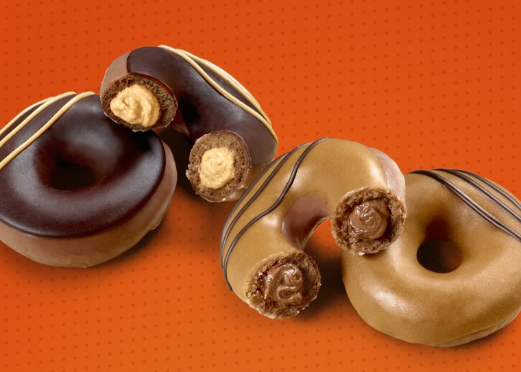 Chocolate and peanut butter swirl together in two heavenly doughnuts at Krispy Kreme.