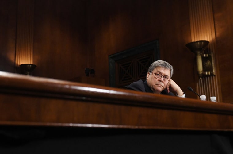 Image: U.S. Attorney General Barr testifies at Senate Judiciary hearing on investigation of Russian interference in the 2016 presidential election on Capitol Hill in Washington