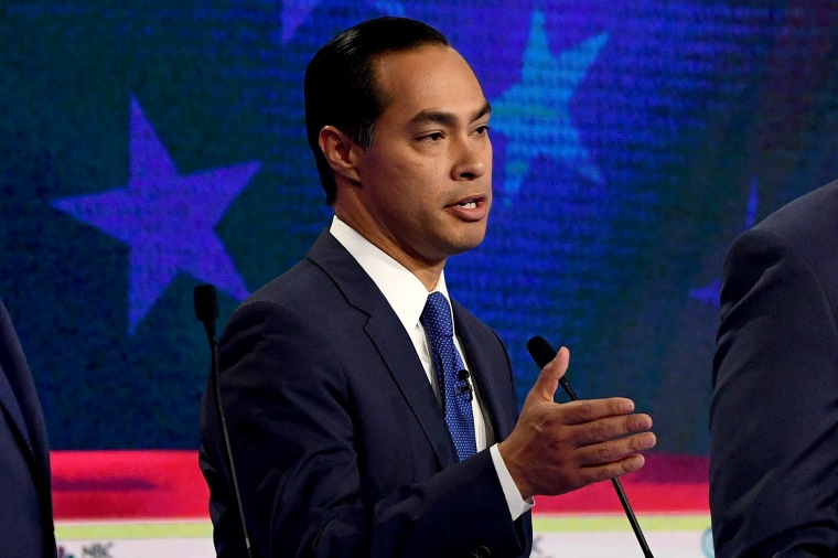 Image: Julian Castro speaks during the first night of the Democratic presidential debate in Miami, Florida, on June 26, 2019.
