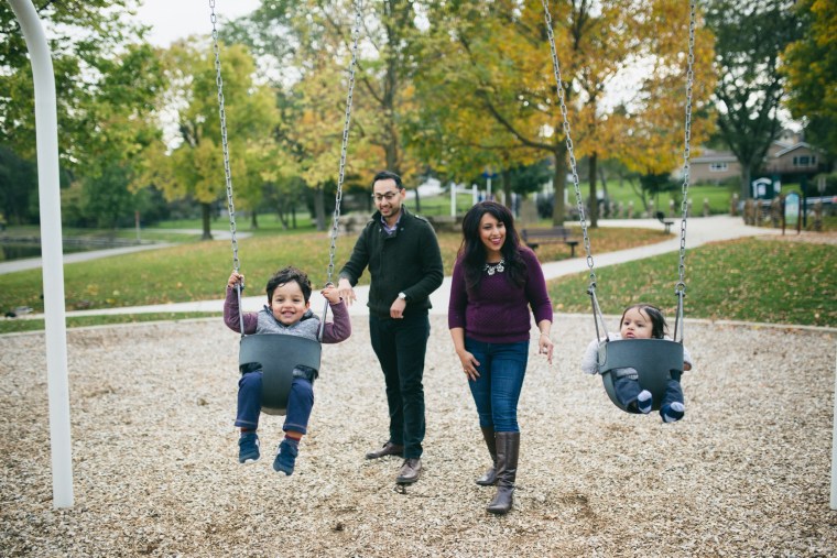 Mrugank Desai with wife Sheila Malhotra and sons Aayan and Kavan.