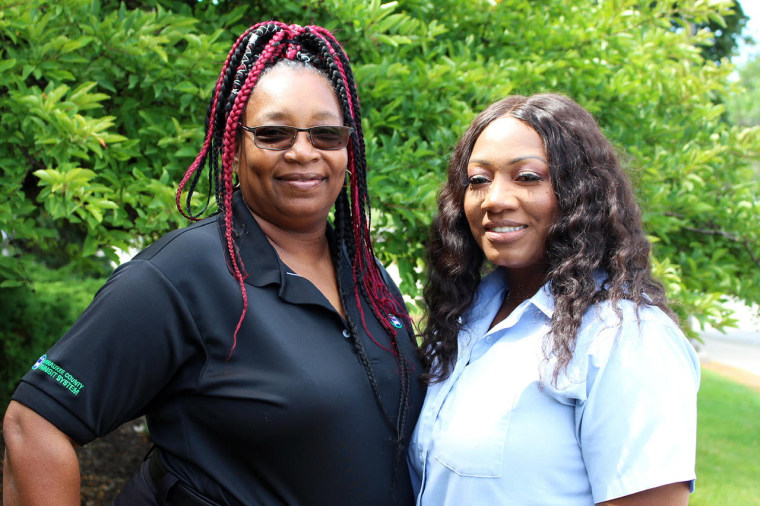 Milwaukee County Transit System bus drivers Cecilia Nation-Gardner and Cressida Neal