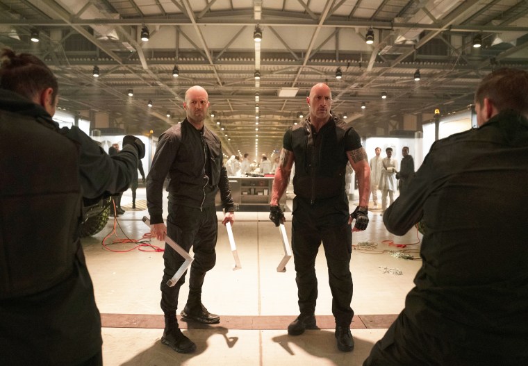 Jason Statham as Deckard Shaw and Dwayne Johnson as Luke Hobbs in "Fast & Furious Presents: Hobbs & Shaw."
