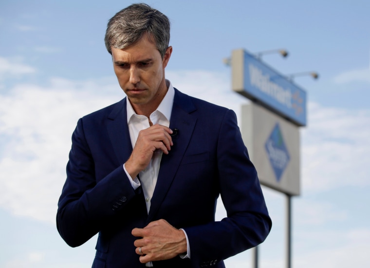 Image: Beto O'Rourke near the scene of a mass shooting at a Walmat in El Paso, Texas, on Aug. 4, 2019.