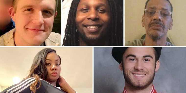 Image: From top left, clockwise: Logan M. Turner, Thomas J. McNichols, Derrick R. Fudge, Nicholas P. Cumer, and Lois Oglesby were killed in a mass shooting in Dayton, Ohio, on Aug. 4, 2019.