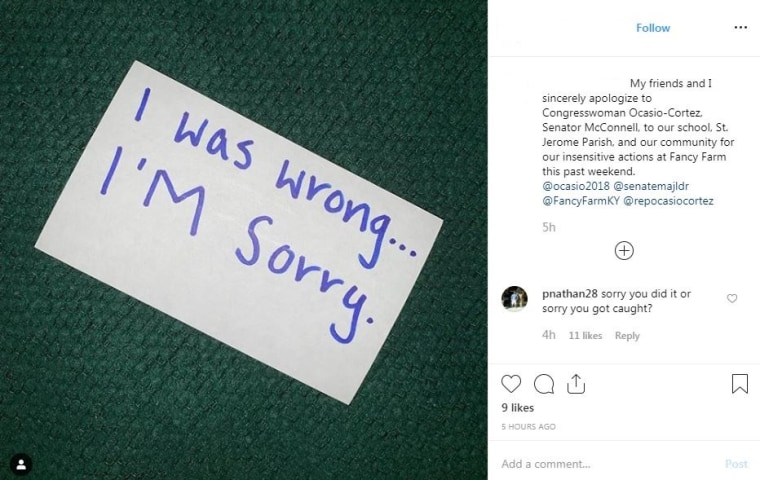 Image: An apology from the person who originally posted the photo of a group of teenagers groping a cardboard cutout of Rep. Alexandria Ocasio-Cortez.