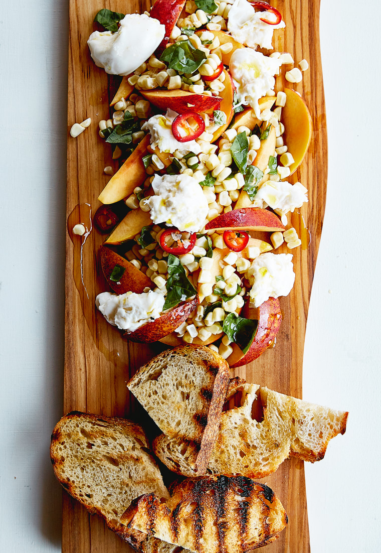 Burrata with Nectarines and Corn