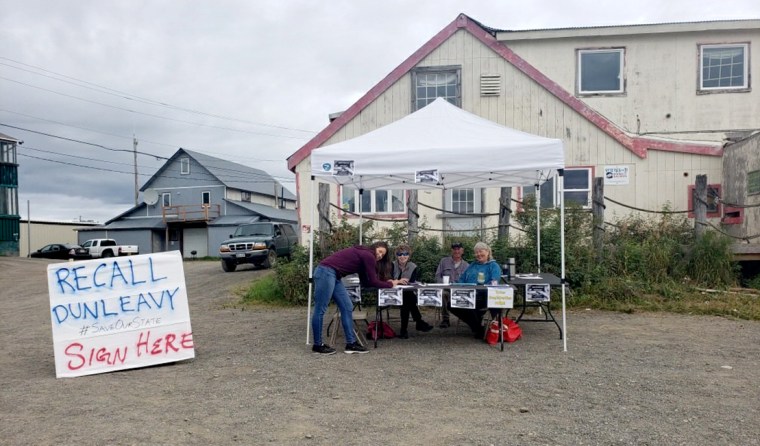 A sign-up booth for the recall effort in Dillingham, Alaska.