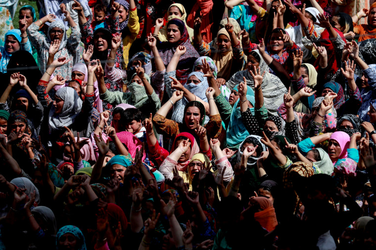 Image: Kashmiri women shout during a protest after the Indian government withdrew special constitutional status for Kashmir on Aug. 11, 2019.