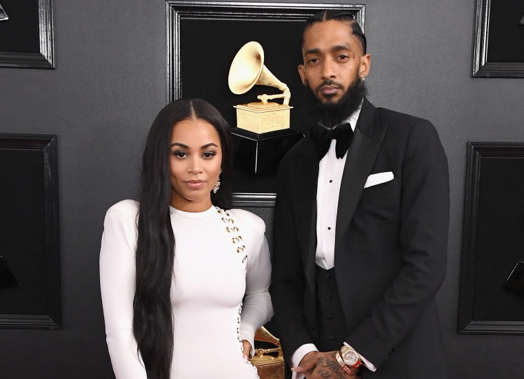 Image: Lauren London and Nipsey Hussle attend the 61st Annual GRAMMY Awards in Los Angeles on Feb. 10, 2019.