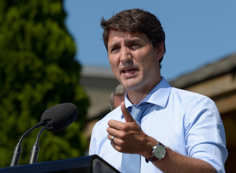 Image: Canada's Prime Minister Justin Trudeau speaks in Niagara-on-the-Lake Ontario