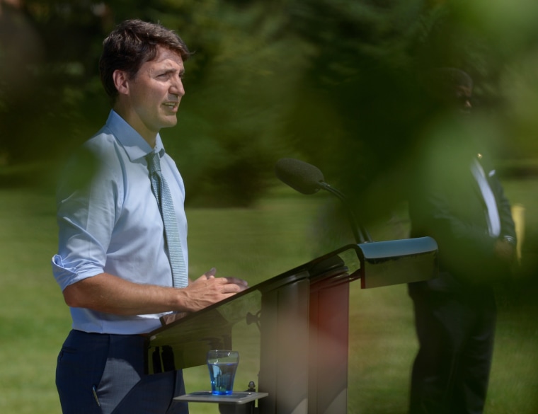 Image: Canada's Prime Minister Justin Trudeau speaks in Niagara-on-the-Lake Ontario