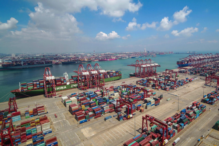 Image: Containers stacked at Qingdao port in Qingdao in China's eastern Shandong province