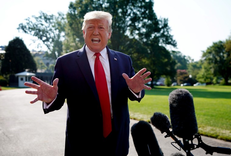 Image: President Trump speaks to reporters on the South Lawn of the White House on Aug. 7, 2019.
