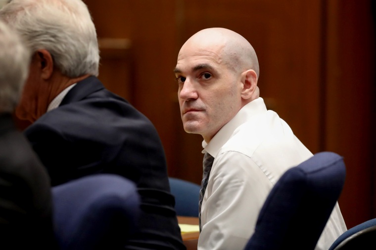 Image: Michael Gargiulo listens during closing arguments at his capital murder trial in Los Angeles Superior Court on Aug. 6, 2019.