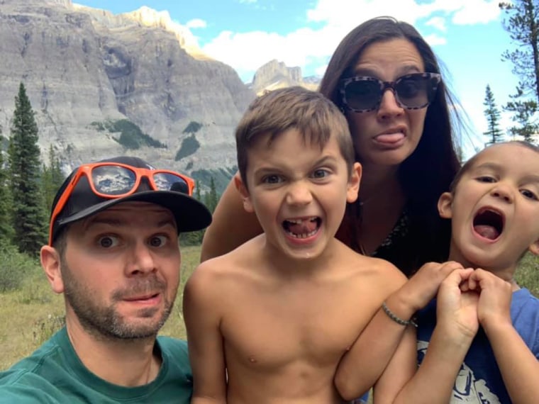 Image: The Rispoli family, who were attacked by a wolf in Banff National Park.