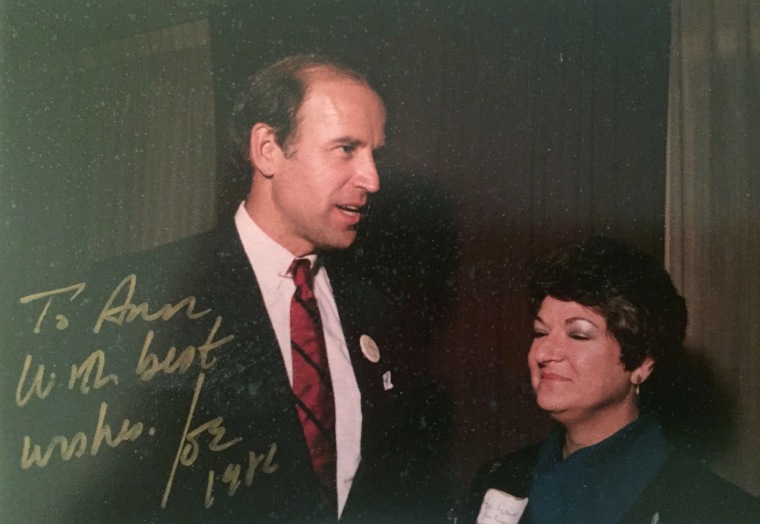 Ann Ackerman still has the signed photo of her with Joe Biden at a 1986 fundraiser. 