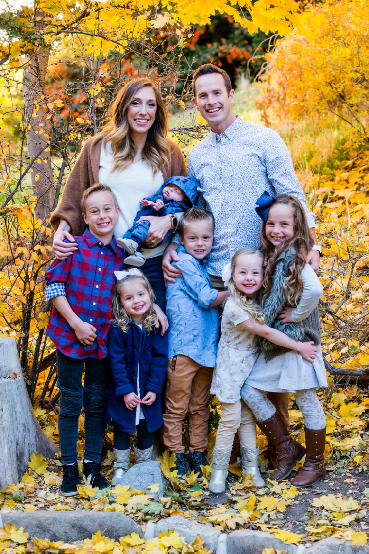 Jordan Page with her husband and six children.