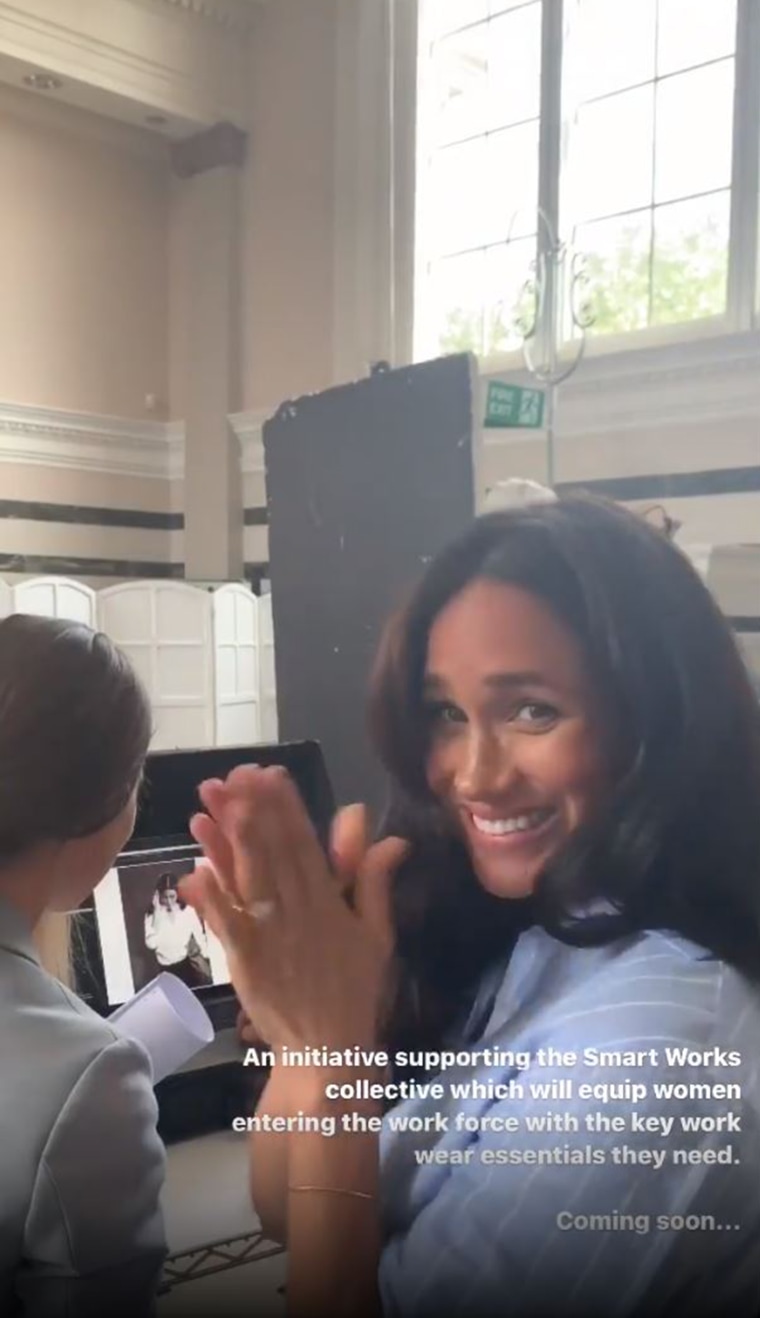 Markle had a huge smile as she worked on set during the photo shoot and surprised the models.