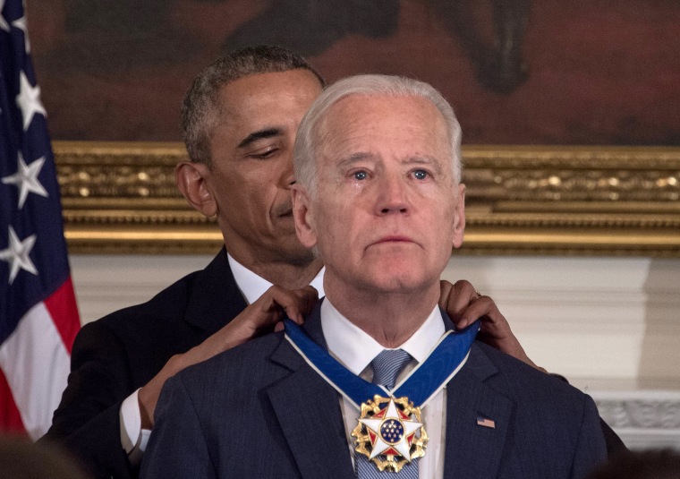 Image: U.S. President Barack Obama awards Vice President Joe Biden the Presidential Medal of Freedom during a tribute to Biden at the White House in Washington, DC, on Jan. 12, 2017.