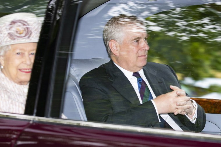 Image: Queen Elizabeth II and Prince Andrew are driven from Crathie Kirk Church following the service