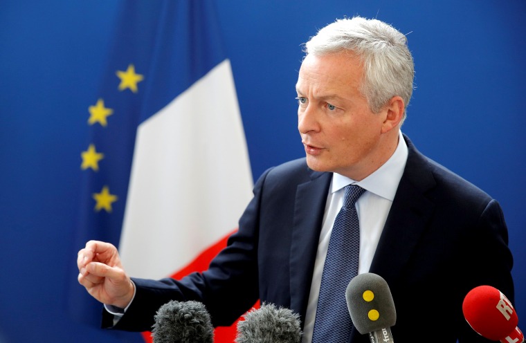 Image: French Finance Minister Bruno Le Maire holds a news conference in Paris