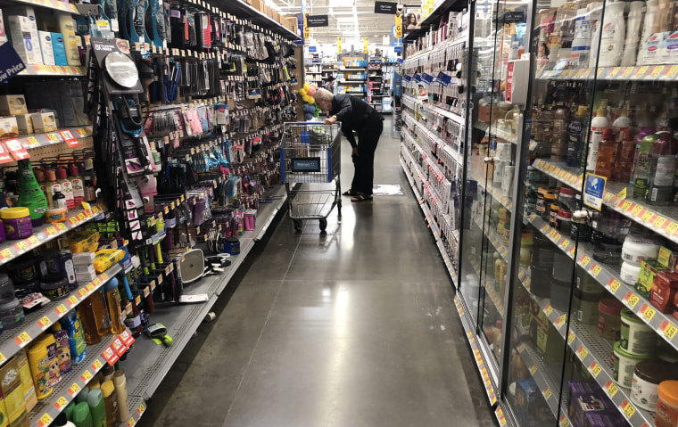 Black beauty and hair products in locked cases inside a Walmart in Ontario, California