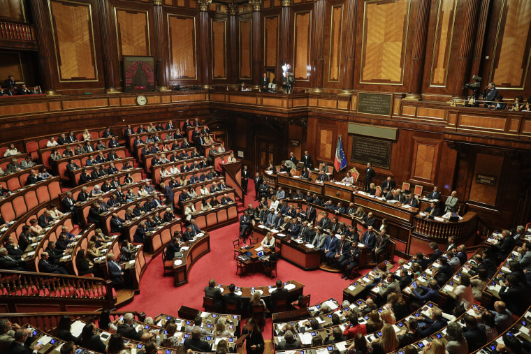 Image: Italian Premier Giuseppe Conte addresses the Senate in Rome,