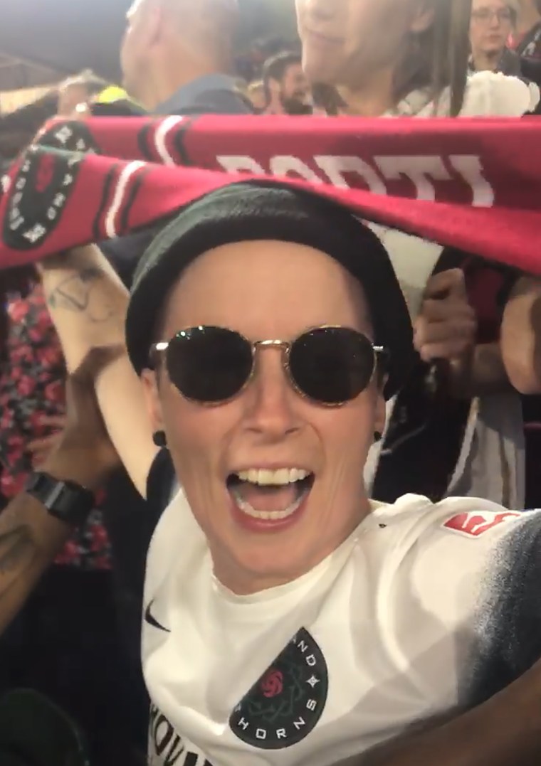 Tara "Murph" Murphy cheering on the Portland Thorns.