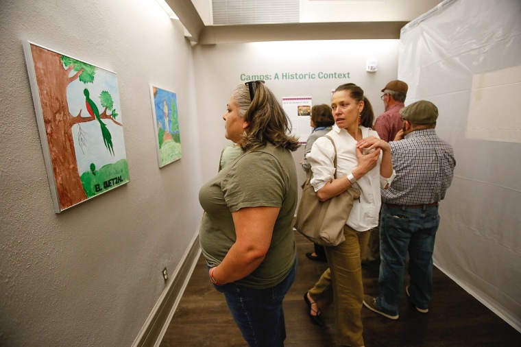 Visitors to the Centennial Museum's exhibit of "Uncaged Art."