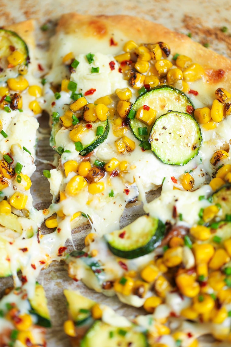 White Corn Zucchini Pizza