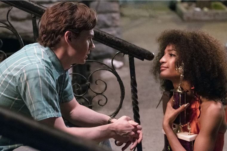 Indya Moore as Angel and Evan Peters as Stan in "Pose" on FX.