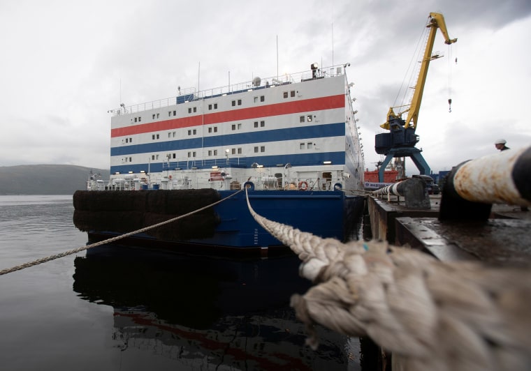 Image: Russian floating atomic power plant Mikhail Lomonosov is pictured at state company Rosatomflot base in Murmansk