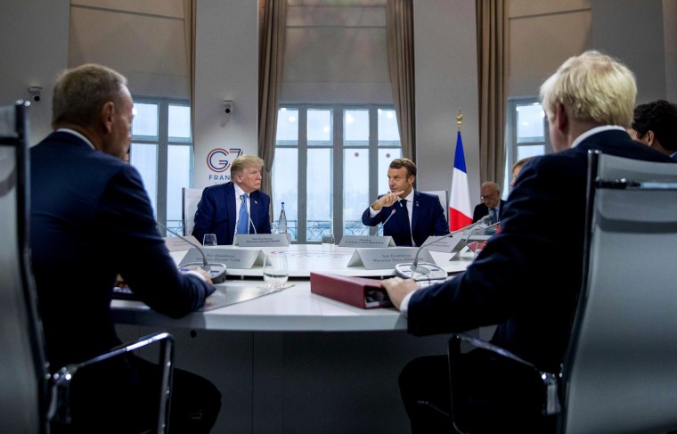 Image: President Donald Trump meets with other world leaders at a working session during the G7 Summit in Biarritz, France, on Aug. 25, 2019.