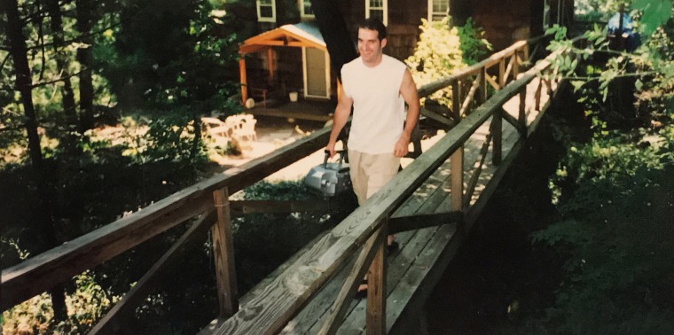 TODAY producer Jared Crawford in college. After his mother was paralyzed by spinal cancer, his father built an 85-foot bridge at their home. 
