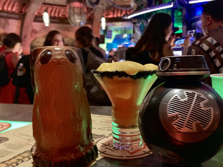 At Oga's Cantina, my kids loved the Cliff Dweller, a mix of fruit juices and ginger ale served in a porg mug. I chose a more adult libation, the Outer Rim, the bar's take on an intergalactic margarita.
