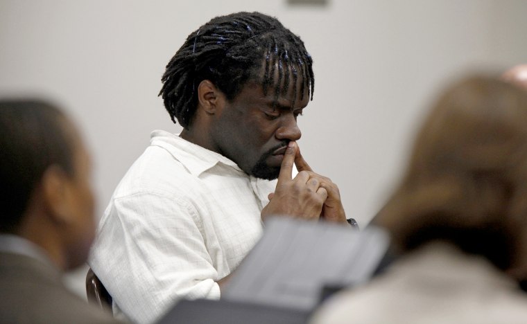 Marcus Robinson, an inmate on N.C.'s death row, listens as Cumberland County Senior Resident Superior Court Judge Greg Weeks found that racial bias played a role in Robinson's trial and sentencing and he should be removed from death row and serve a life sentence, on April 20, 2012.