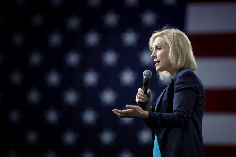 Image: Sen. Kirsten Gillibrand speaks at the Presidential Gun Sense Forum in Des Moines, Iowa, on Aug. 10, 2019.